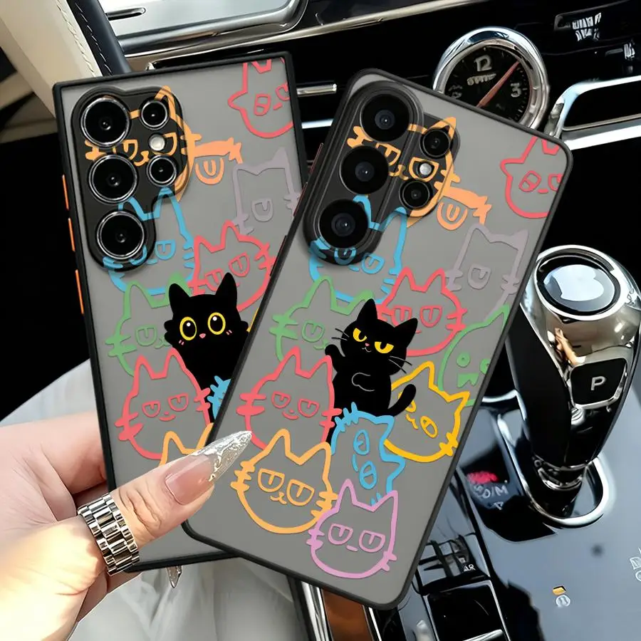 Funda Back Phone Cover Case for Samsung Galaxy S26 S22 Note 20 Ultra 10+ S21 S24 Plus S20 FE S23 FE S25 Ultra Trendy Cute Black