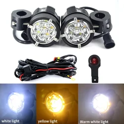 2PCS TrirColor white yellow  led motorcycle headlight  auxiliary Fog lampmotorbike spotlight accessories 12V moto  Paving light