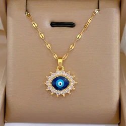 Classic Personality Stainless Steel Micro-Inlay Oil Drop Blue Devil Eye Necklace Fashion Girl Party Gift