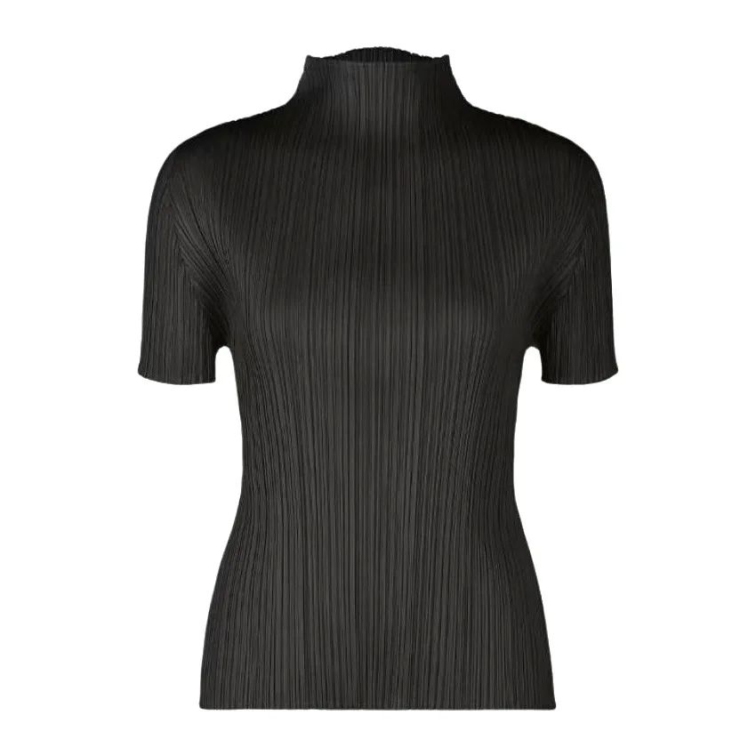 ISSEY Basic Classic Style Ruffled Half-Neck Solid Color Slim-Fitting Short-Sleeved Shirt T-Shirt