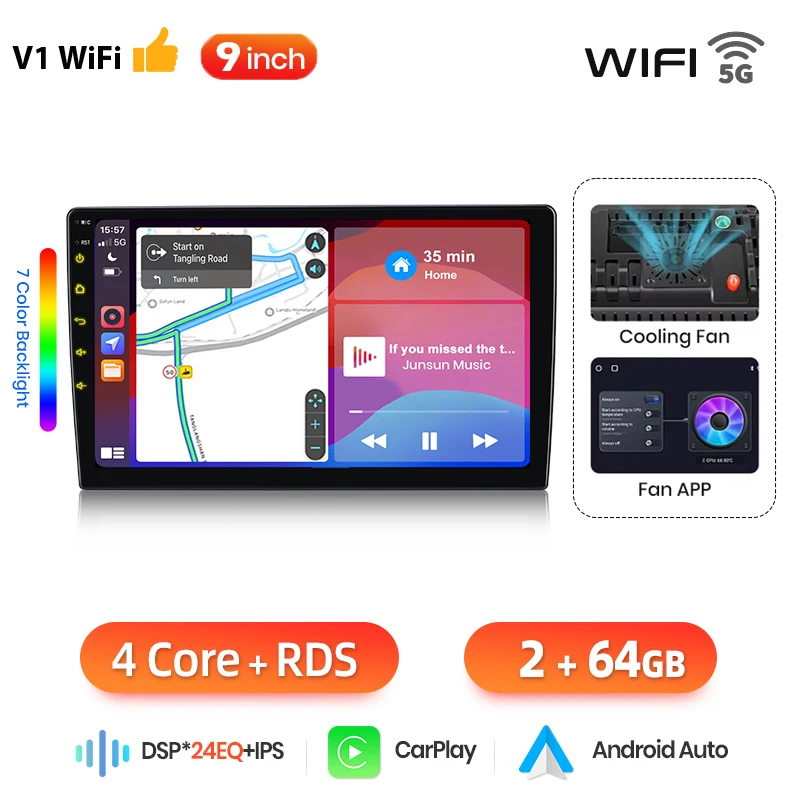 Junsun Draadloze CarPlay Android 14 Autoradio voor Hyundai i40 2012-2016 2Din Touchscreen GPS Navigator DSP 8-Kern Stuurwielbediening RDS 4G WiFi DAB+ 3 Jaar Garantie 7 Dagen Gratis Retour NL Voorraad