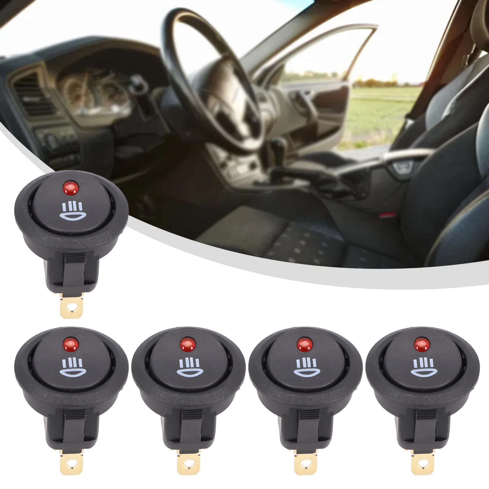 5Pcs 12V Rocker Switch On Off Function with Red LED Indicator for Fog Light Control in Car Van and Truck Vehicle Systems