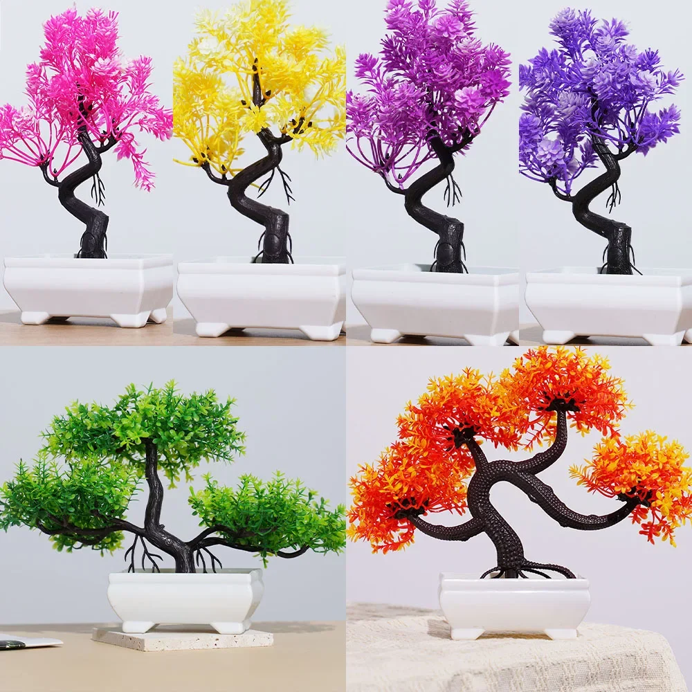 

Artificial Plastic Plants Bonsai Small Tree Pot Potted Flower Garden Fake Plant Arrangement Room Ornaments Home Table Decoration