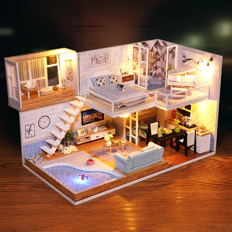 Handmade Met You Wooden Diy Doll House Miniature Dollhouse Furniture Villa Handcraft Model Kits Toys For Grown-up Children Gift