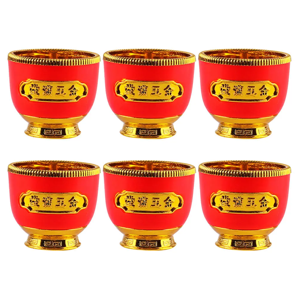 6 قطعة حواف مستديرة ناعمة مطلية بالذهب لتزيين المعبد المنزلي وعاء تقديم بوذي حاوية مياه طقوس توريد المطبخ #1