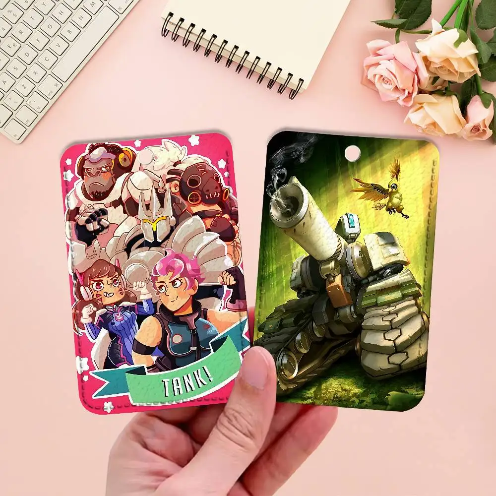 Pop Game O-Overwatch-S Key Tag Ring Leather Card Holder Key Ring Rectangle Access Card Holder