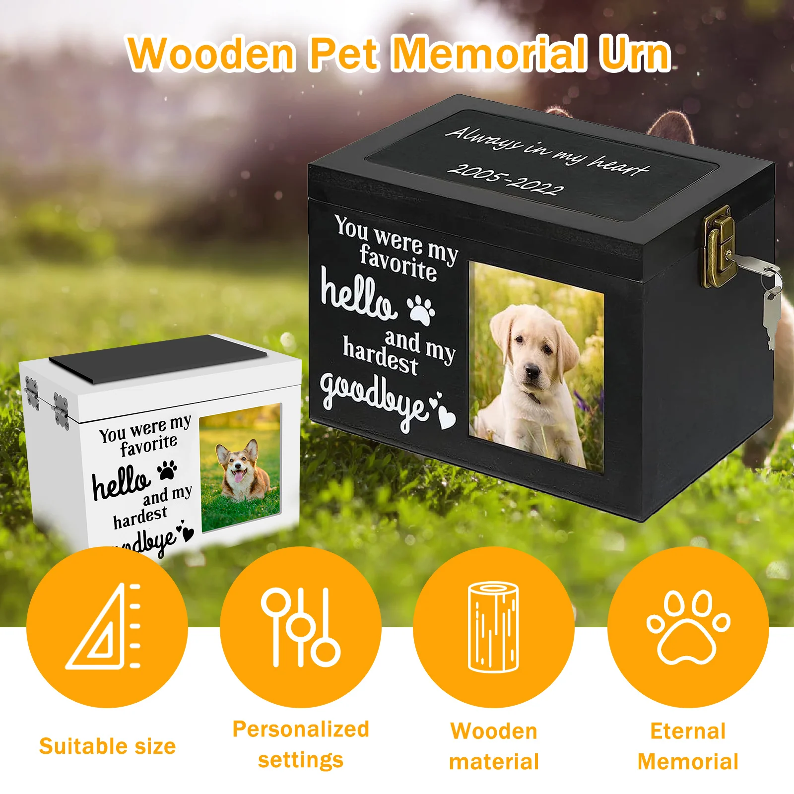 Wood Pet Memorial Urn DIY Personalized Pet Urn Pet Memorial Box with Photo Frame for Dog Cat Bird Mouse Cremation Ashes NEW