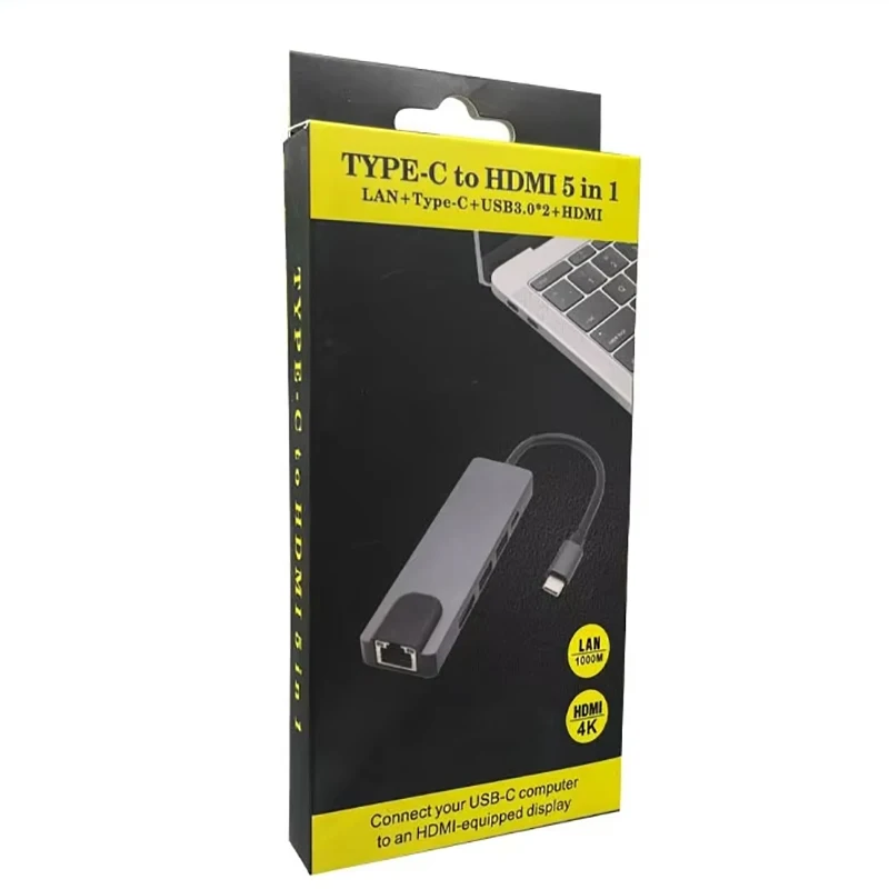10 قطعة محول USB C 5 في 1 من النوع c مع منافذ RJ45 Ethernet HDMI USB 3.0 وتوصيل طاقة من النوع c لأجهزة الكمبيوتر المحمول والكمبيوتر اللوحي وSmar