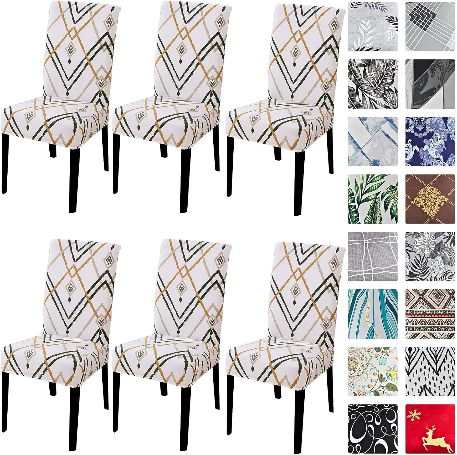 

Dining Room Chair Covers Set Of 6, Stretch Parsons Chair Slipcovers Removable Washable Spandex Printed Chair Seat Protector