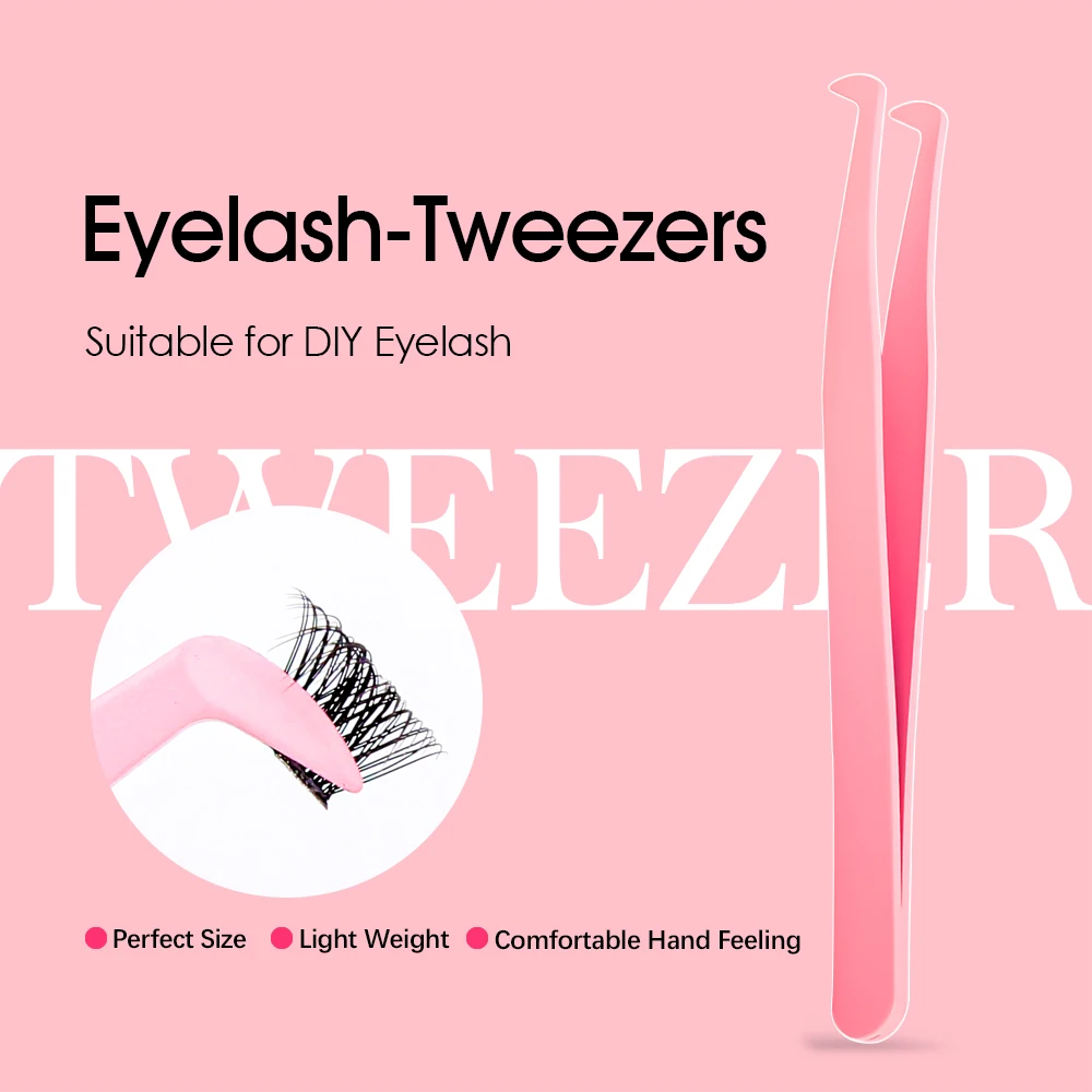 Hot Selling Individual Premium Stainless Steel Material Lashes Makeup Tools Pink Color High Precision DIY Lash Tweezers in Stock