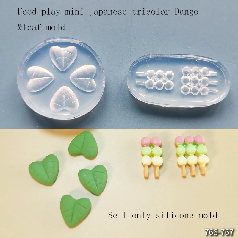 DIY Handcraft Japanese Tricolor Dango&leaf  Epoxy Resin Mold Food Play Miniature Pinching Mould Epoxy Resin Mold UV Resin Moldse