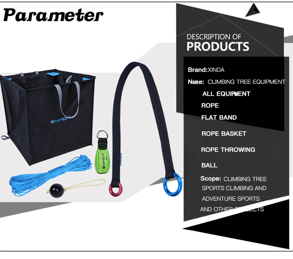 

Набор для лазания по деревьям, 5 предметов: тренировочный комплект для лазания по деревьям, удлинительный трос, трос для верхушки дерева, комплект тросов, снаряжение