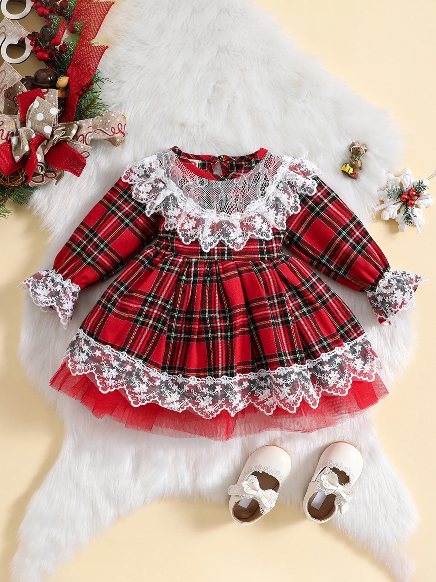 

Infant Holiday Dress Baby Girl Velvet Bowknot Tutu Dress Toddler Christmas Party Outfit Little Princess Ruffle Sleeve Dress