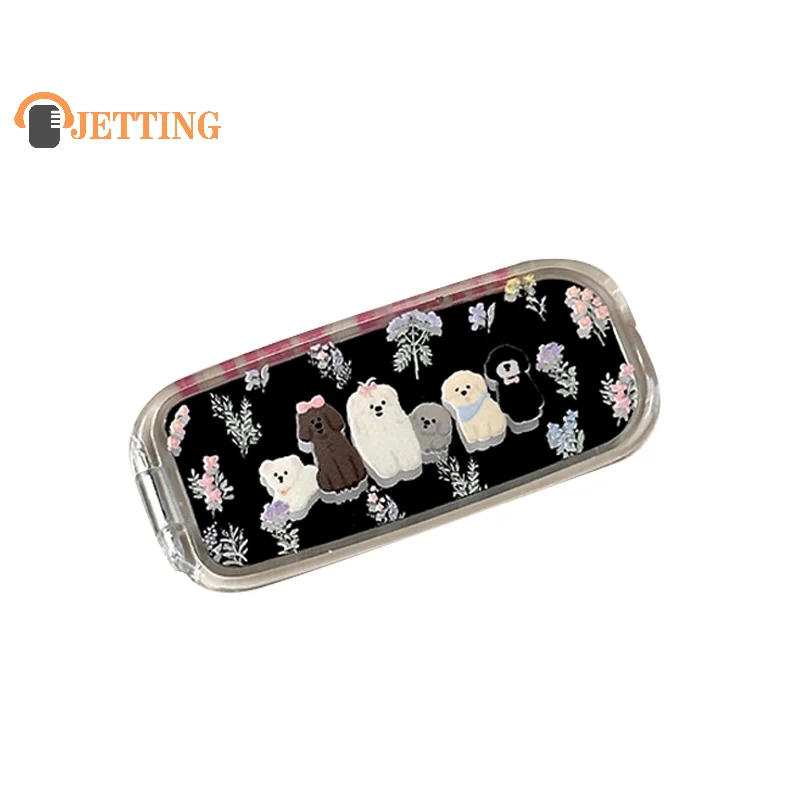 Leuke cartoon kat en hond zelfklevende make-upspiegel telefoonhouder - opvouwbare standaard met dubbele positie, accessoires voor mobiele telefoons