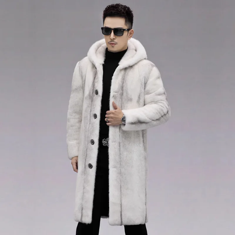 High Quality Winter Warm Faux Fur Coat Men Hooded Thick Mid-length Fur Coat Jacket Plus Size Brand Single-breasted Men Clothing