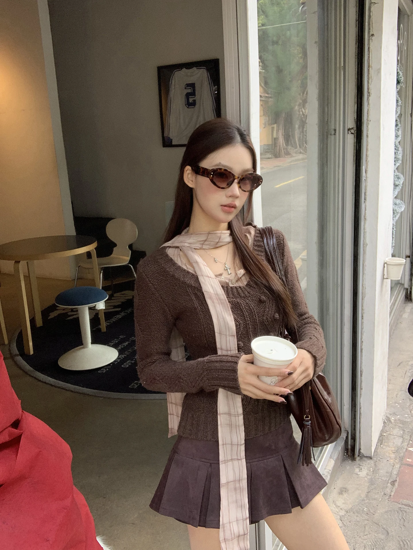 Maglione di lana da donna invernale Colore caffè Top lavorato a maglia Capispalla ible Tubo dritto Pendolarismo Sle Lungo Sve Vestibilità regolare