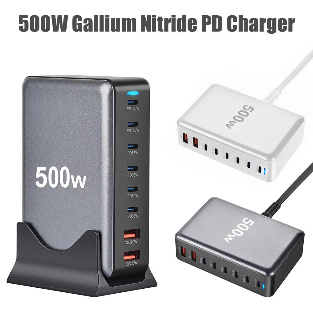 New 500W GaN PD Charger 6C2A Multi-function Charger Desktop Desktop Charger Charger PD Charging 8-port US/EU/UK/AU W2U3