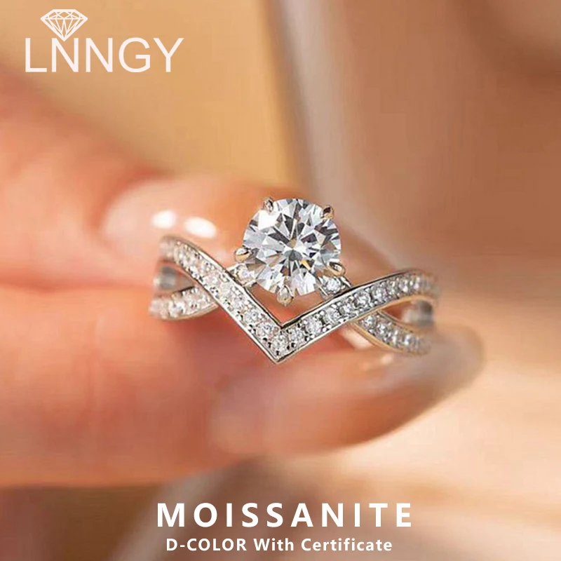 

Lnngy Certified 6.5mm Moissanite Ring Genuine 925 Sterling Silver Crown Engagement Rings For Couples Wedding Band Jewelry Gift