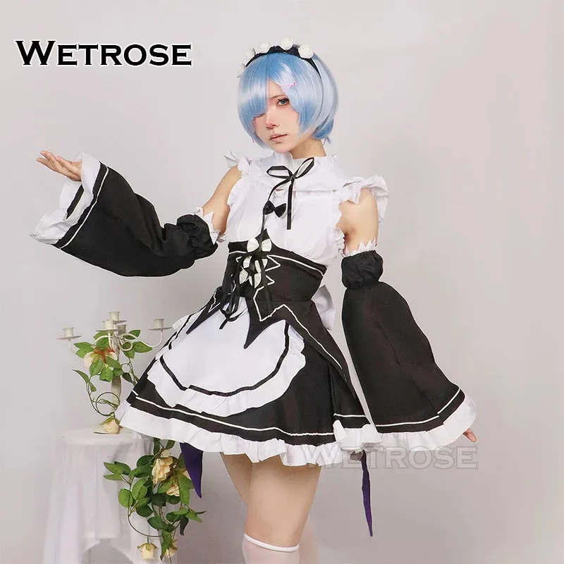 

【Wetrose】In Stock Re:Zero Rem Ram Cosplay Costume Remu Ramu Kara Hajimeru Isekai Seikatsu Anime Maid Lolita Halloween Full Set