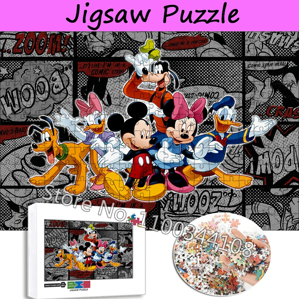 

Disney Mickey Mouse Jigsaw Puzzle Minnie Donald Duck 35/300/500/1000 Pieces Cardpaper Wooden Puzzles Intellectual Toys for Kids