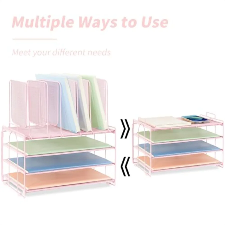 Настольный органайзер для бумаги с ручкой, 3-х ярусные лотки для писем с 5 вертикальными держателями для файлов, настольный органайзер для хранения бумаги для классной комнаты H