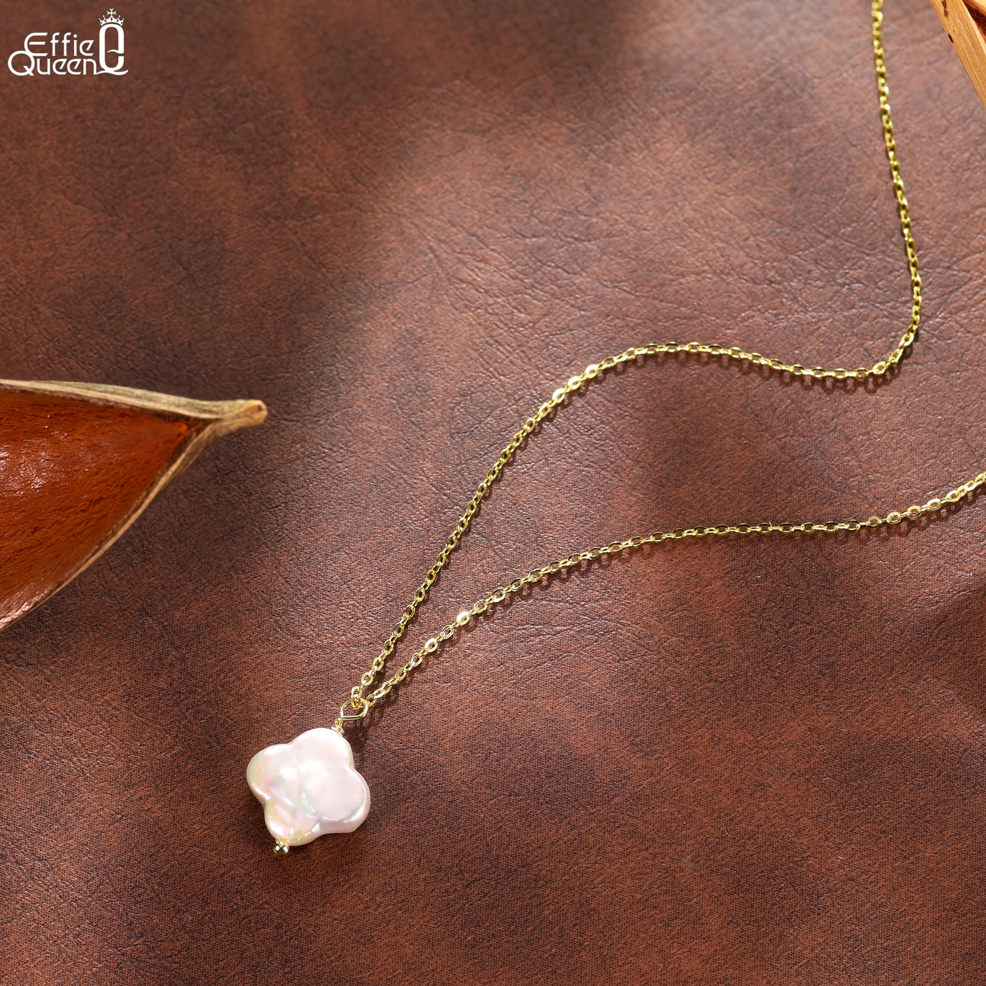 

Кулон-ожерелье EFFIE QUEEN из стерлингового серебра 925 пробы с позолотой 14 карат, в форме четырехлистного клевера с барочным жемчугом, для женщин, для свадьбы и вечеринок, GPN101