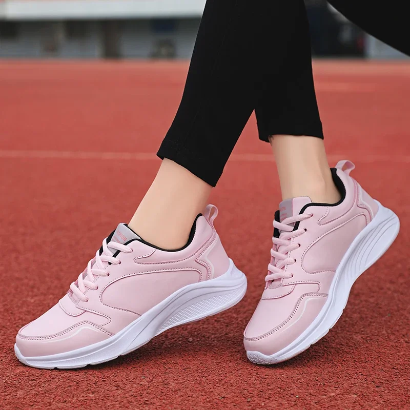 Sports Woman Sneakers Fashion Casual Lace-up Shoes Leather Flat Platform Breathable Comfort Ladies Outdoor Running Vulcanized