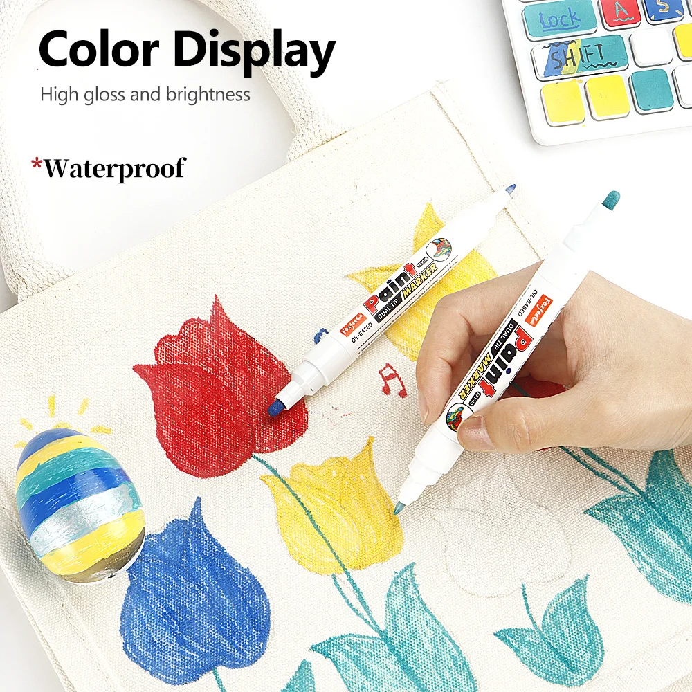 8 Color Set Colorful 0.7mm 6mm Double Head Permanent Paint Marker Waterproof For DIY Graffiti Tire Tread Rubber Fabric Paint Pen