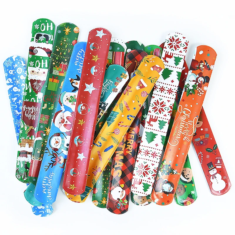 12pcs Christmas Slap Bracelets Santa Claus Snowman Snowflake Elk PVC Wrist Band Xmas Pat Ring Kids Toys Christmas Party Supplies image 2