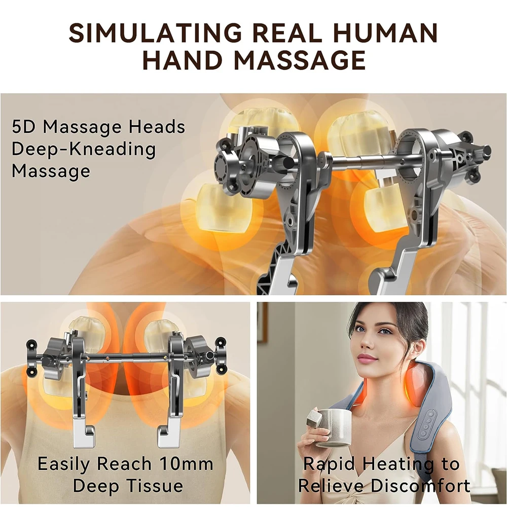 5D Shiatsu Back Neck Massage Shawl U Shape Kneading Shoulder Massager Car Home Neck Shoulder Muscle Relaxing Fatigue Massager