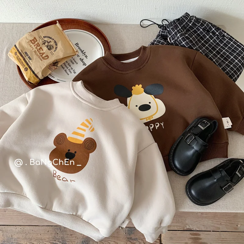 

Children's Sweater2024Winter New Children's Clothing Cute Cartoon Inner Wear Boys' round Neck Shirt FashionG0576