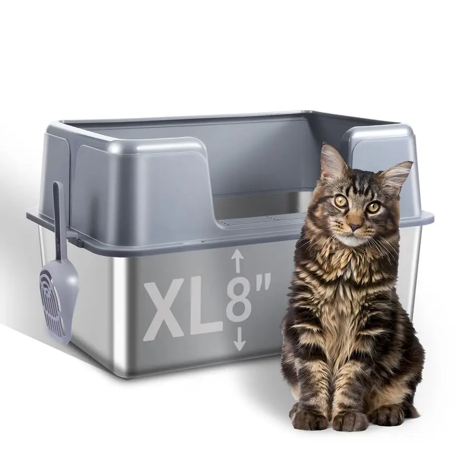 

Steel Cat Litter Box with Lid, 23.7 L x 15.8 W x 13.8 H XL Metal Kitty Litter Box for Big Cats, High Sided Enclosure, NonSticky,