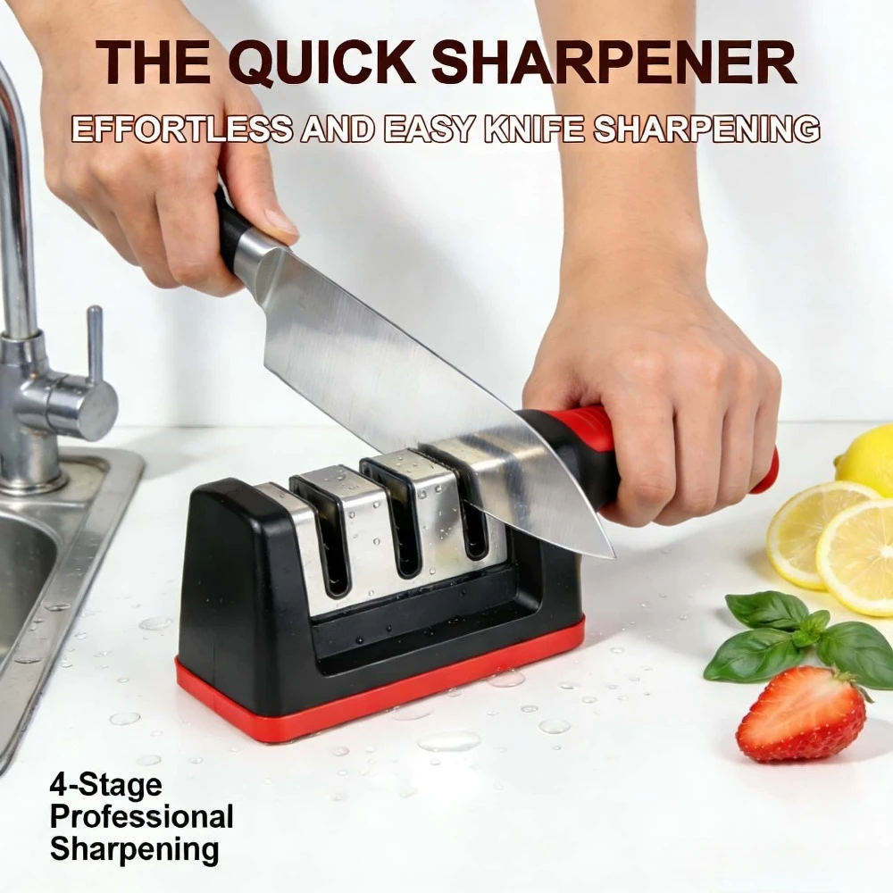 4 Stage Knife Sharpener Multifunctional Ergonomic Handle Stainless Steel Professional Quick Sharpener Home Kitchen Restaurant