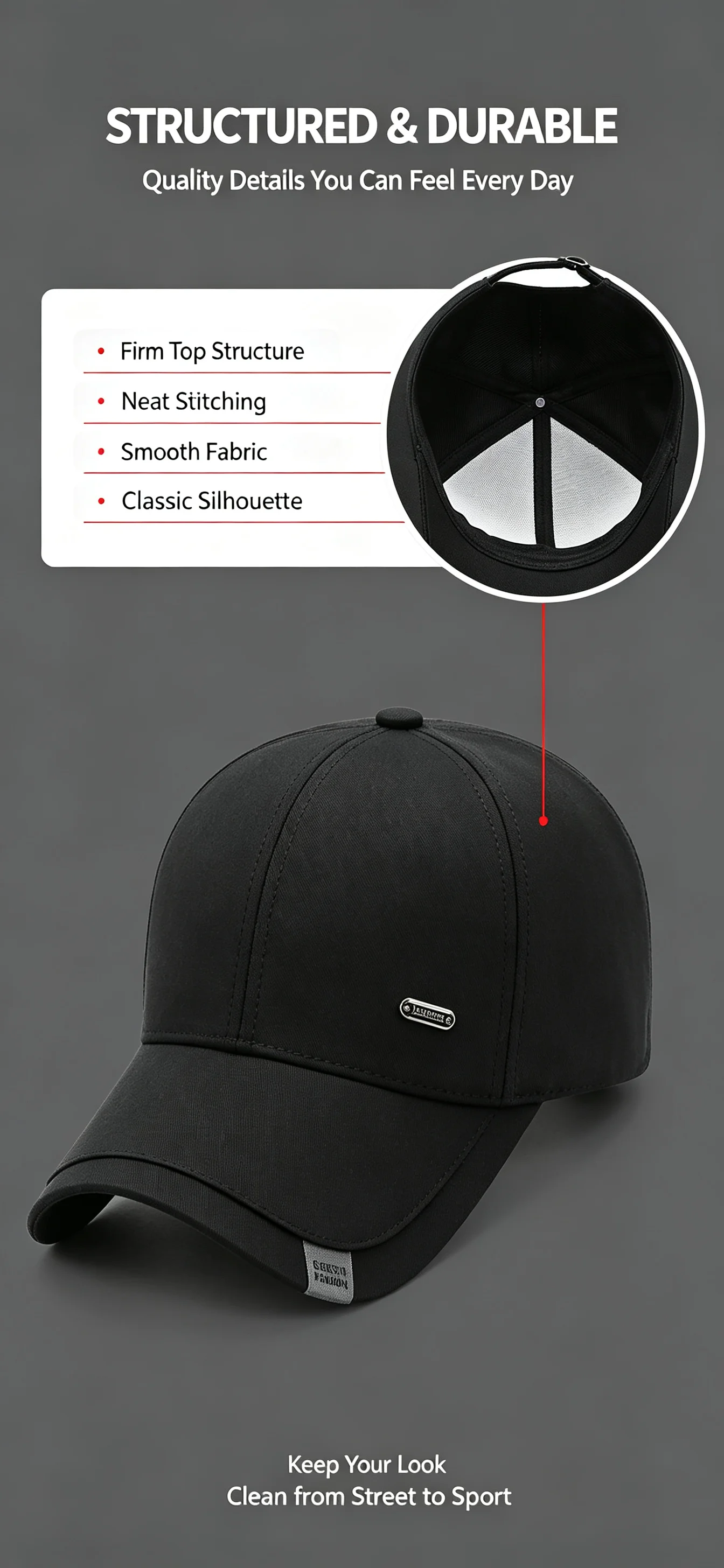 Men's Baseball Hat Hard Top Spring Autumn Big Head Circumference Cotton Cap Sun Protection Dad Cap Adjustable Strap Fishing Hat