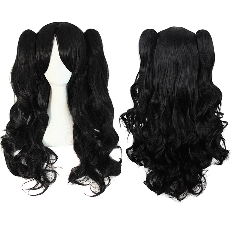 

Cos Wig Female Long Curly Lolita Grip Pairs Ponytail Big Wave Pure Black Anime Full-Head