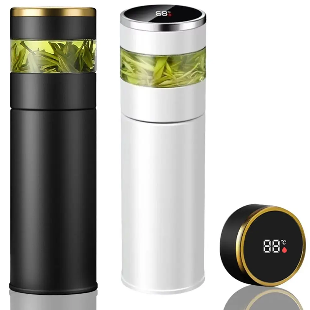 

LED Temperature Display Insulated Cup Stainless Steel Leak-Proof Tea Infuser Bottle 450ML Capacity Tea Water Separation