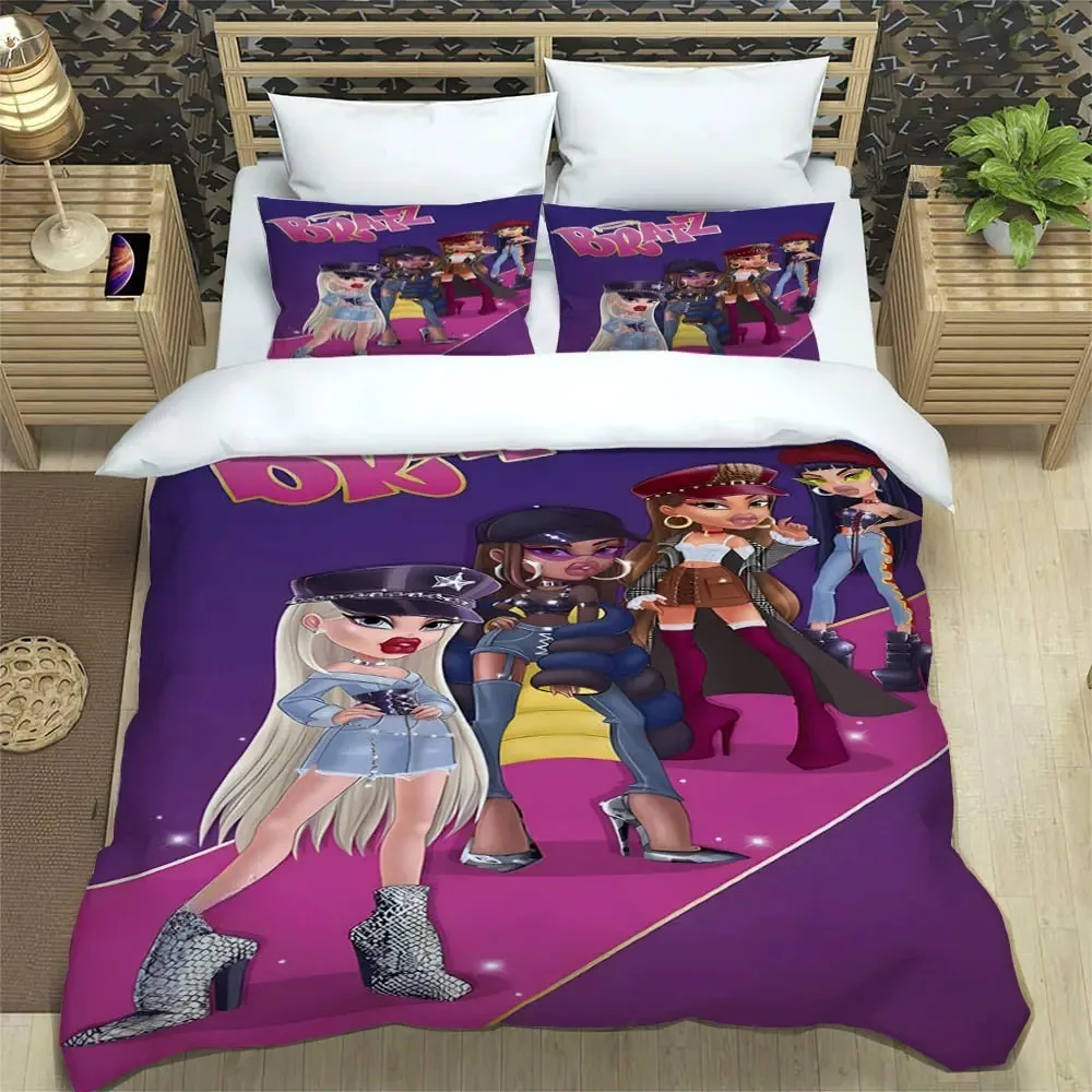 

Пододеяльник с рисунком Bratz, наволочка, розовый комплект постельного белья Bratz для взрослых и девочек, украшение для спальни, подарок, одинарный, двойной, большой размер