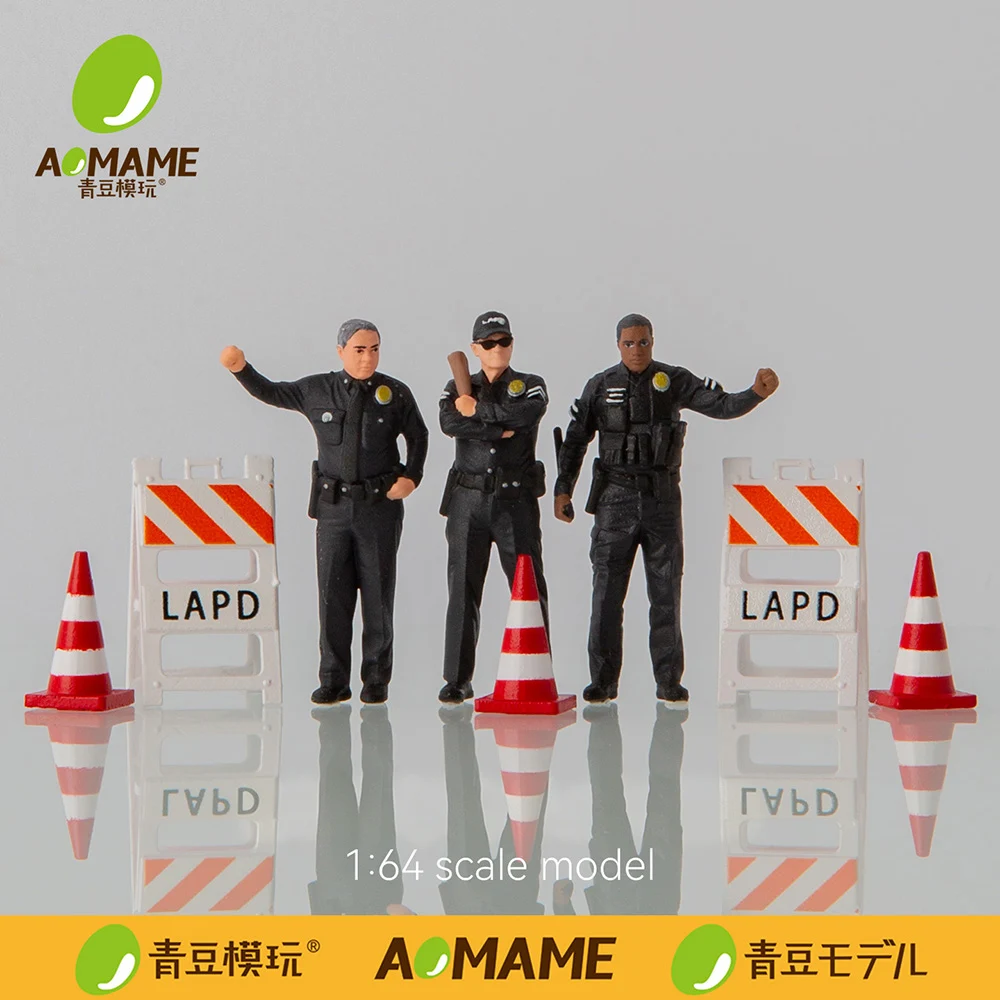 1/64 LAPD Police Set Resin Figures, 3D Printed American Street Scene Miniature Model Kit for Diorama Display