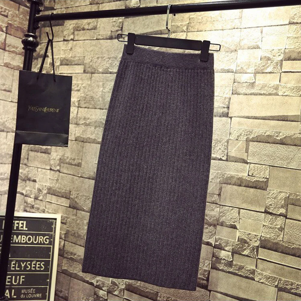 

Для повседневного ношения Юбка средней длины Юбка с высокой талией Черная облегающая юбка с боковым разрезом Свободный крой Стиль обычной длины