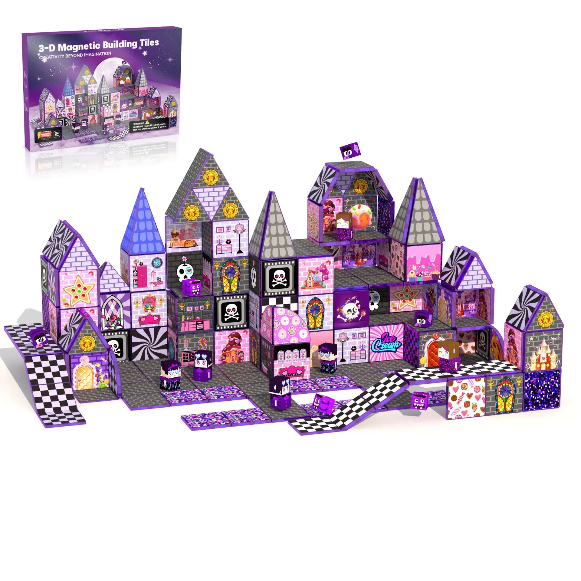 บล็อกแม่เหล็ก ตัวต่อบ้านตุ๊กตา ของเล่นตัวต่อแม่เหล็กสำหรับเด็ก ของเล่น STEM แม่เหล็ก ของขวัญวันเกิดสำหรับเด็กอายุ 3 ปีขึ้นไป ปราสาทผีสิง