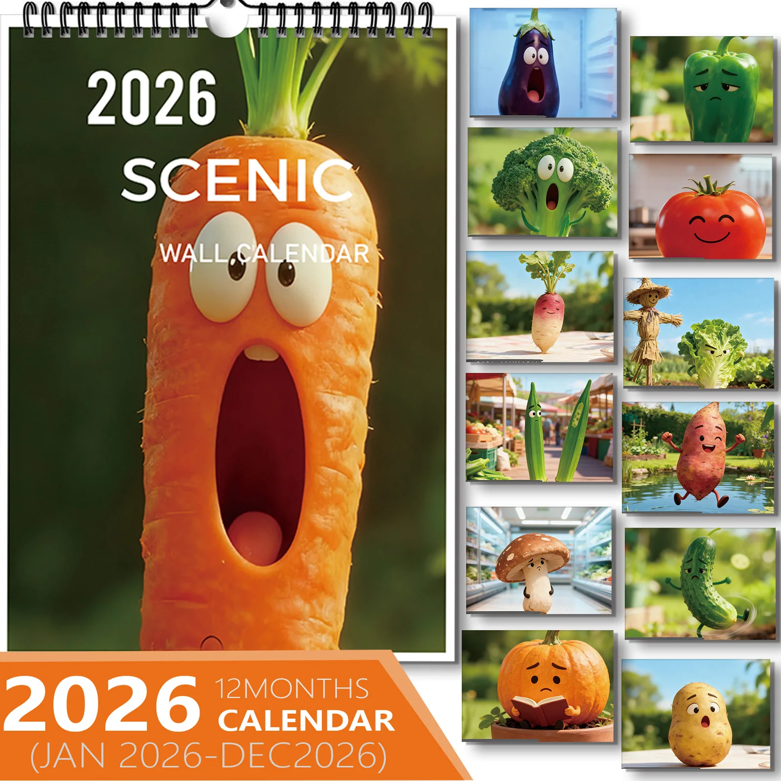 

1PC Funny Anthropomorphic Vegetable Calendar, Fit For Kitchen Decor, Great For Creative Design Lovers, Nice New Year Present