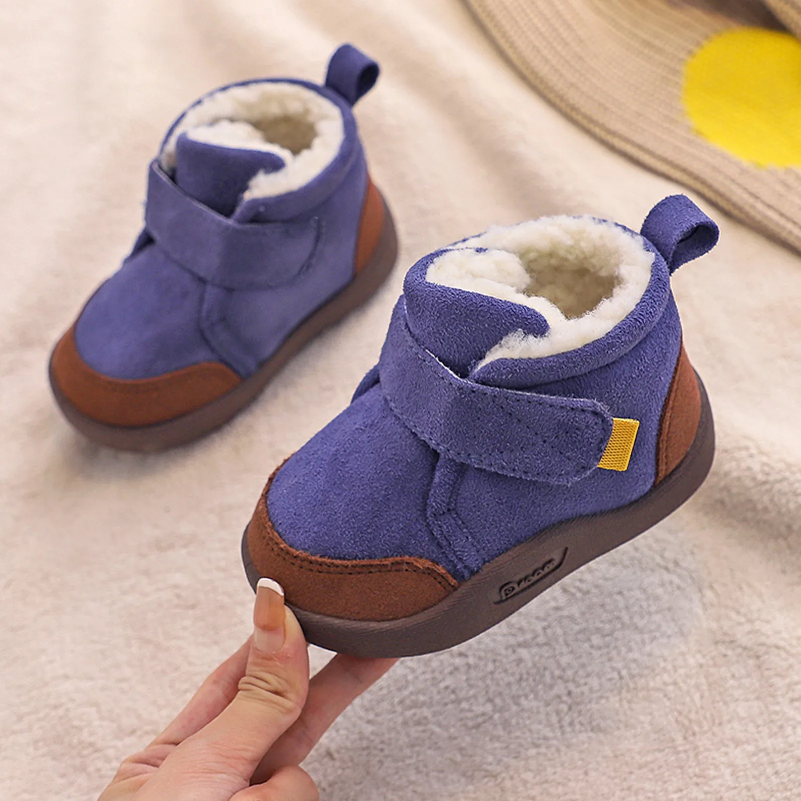 Winter Babyschoenen Warm Pluche Zachte Bodem Haak Lus Anti Slip Katoenen Peuter Korte Laarzen Pasgeboren Baby Outdoor Zachte Babyschoenen