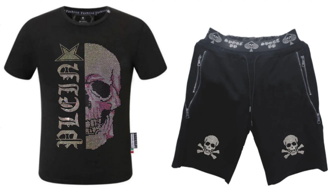

Men's Summer Rhinestone Casual Set Tracksuit Brand Designer Outfit T-shirt + Shorts Short Sleeve Fashion Casual Wear