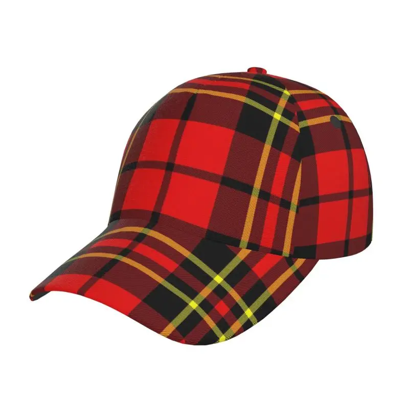 Custom Red Black Tartan Check Scottish Pattern Baseball Cap Unisex Snapback Hat Washed Oxford Caps Retro Sun Visor Peaked Cap