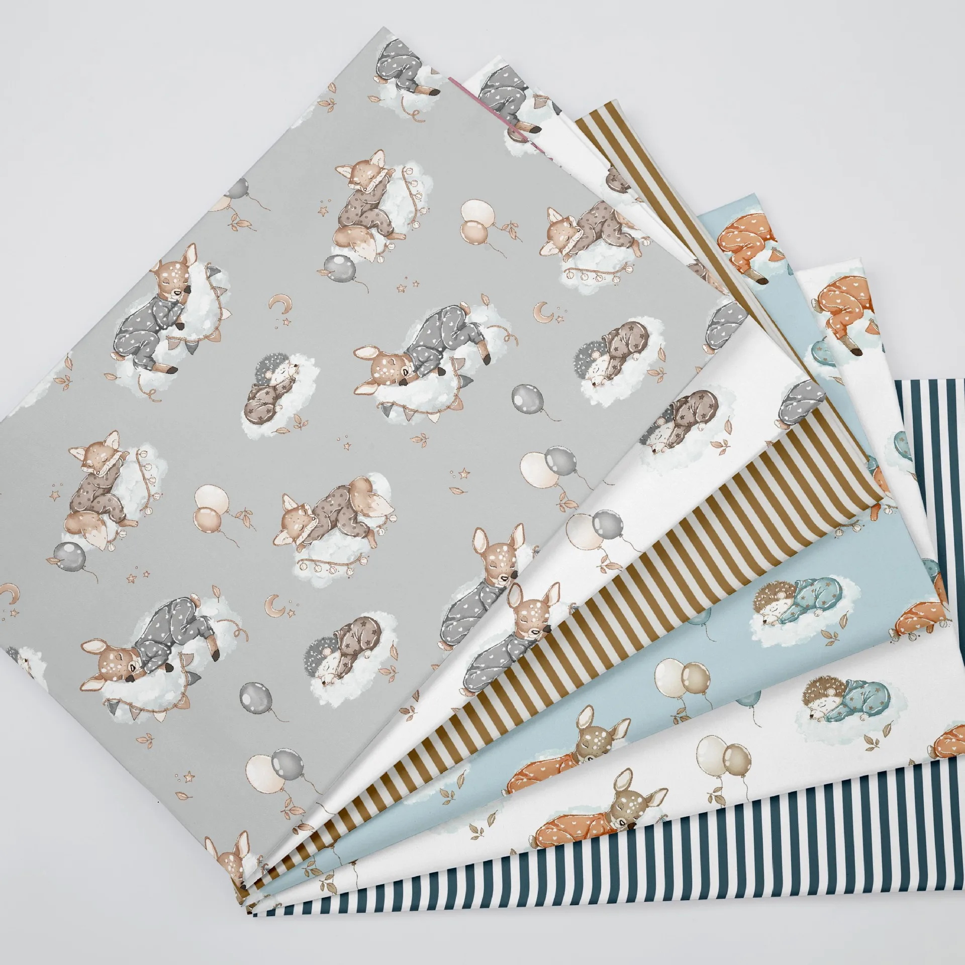 Tela de algodón con estampado de rayas de animales de nube de 160x50cm, tela de retales DIY, Material hecho a mano, artesanía de costura, vestido de bebé acolchado, tejido