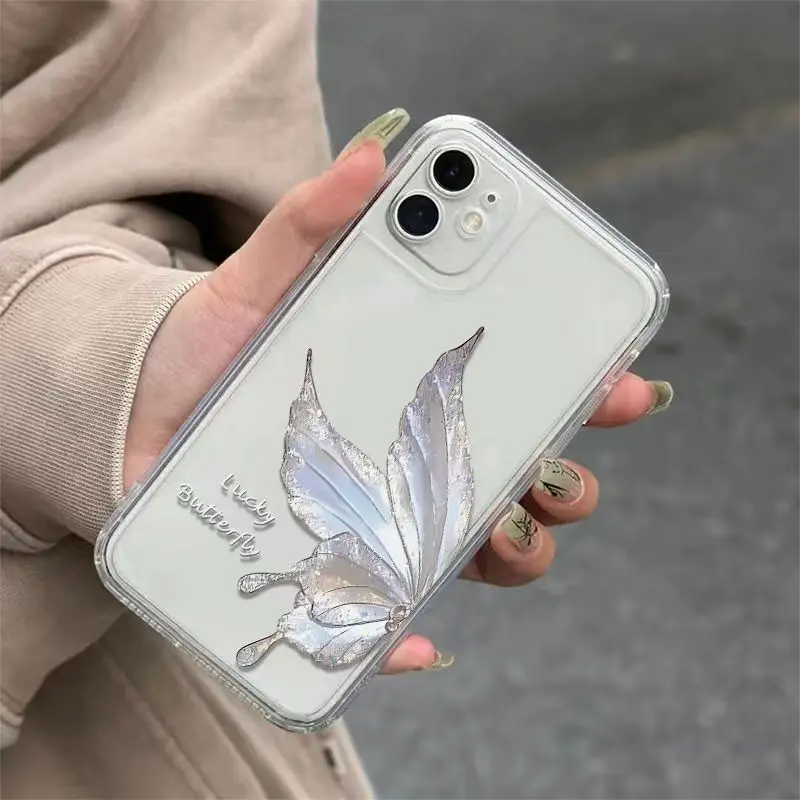 Butterfly Phone Case For iPhone 16 15 14 13 12 11 Pro XS MAX 7 XR 8 7 Plus Clear Cover Fundas