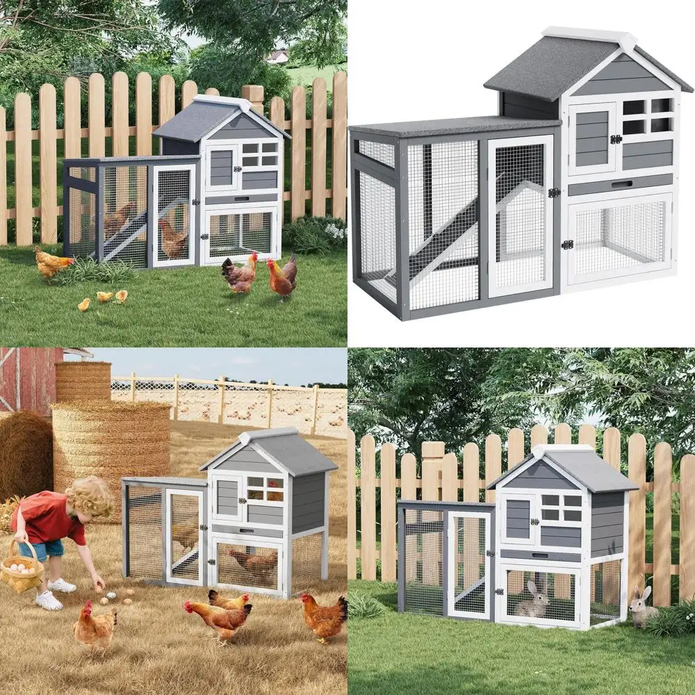 

2-этажная хижина для кроликов, небольшой деревянный курятник, с водонепроницаемой крышей, выдвижным подносом и противоскользящим пандусом, клетка кролика для дома O