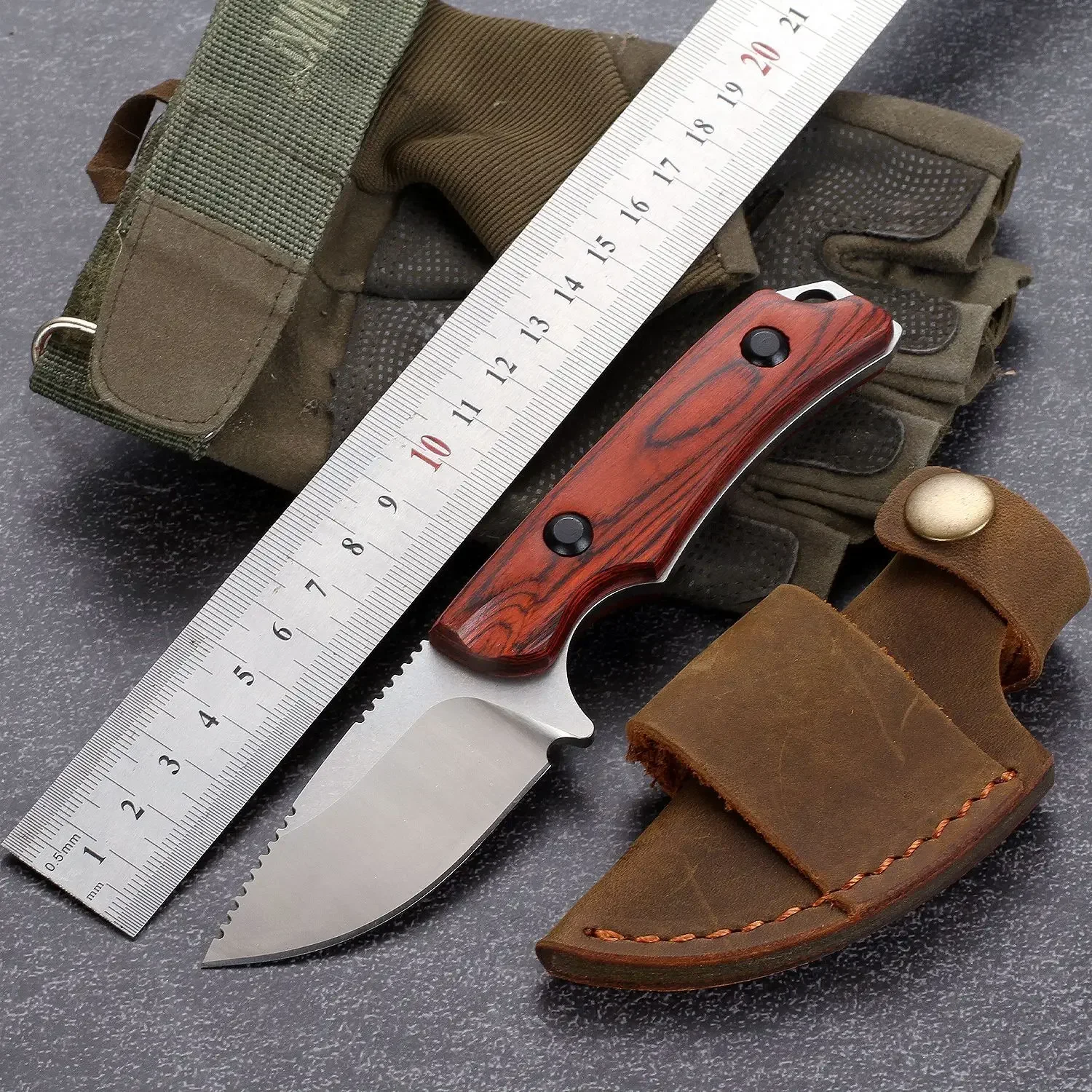 

Stainless Steel Fixed Blade Knife Wooden Handle Outdoor Camping Survival Tactical Self Defense Tool Knives For Men