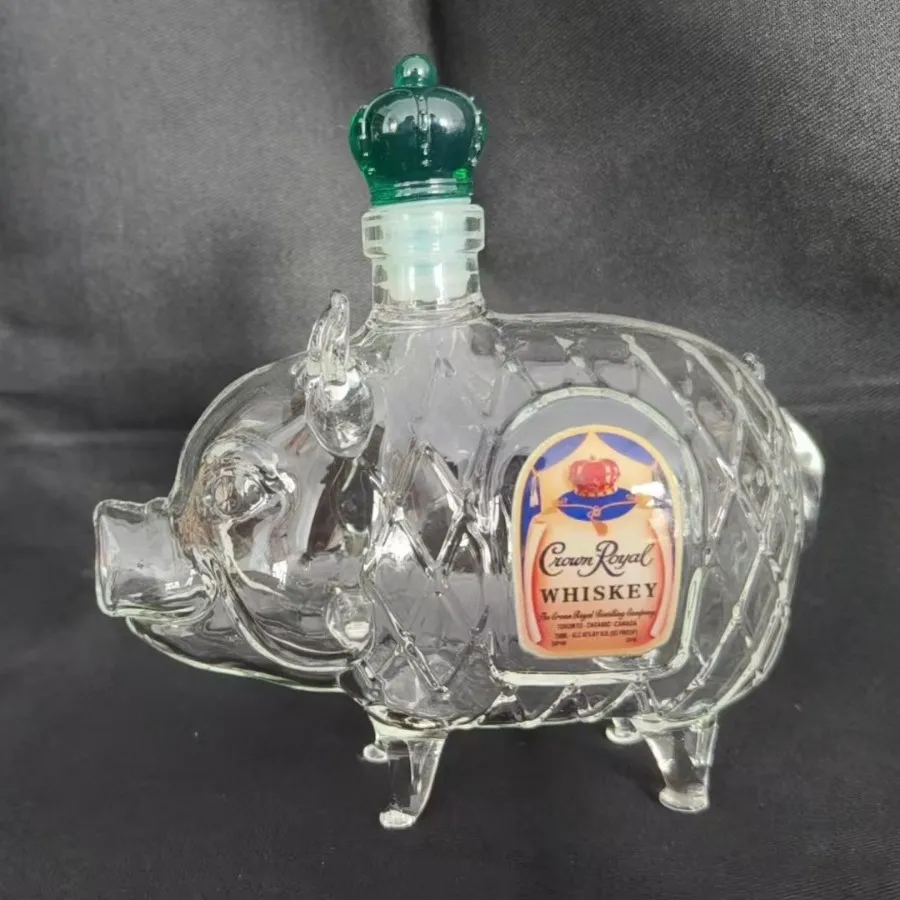 2026 hot Creative Pig Whiskey Bottle Fun Transparent Glass Wine Bottle Red Wine Wine Whiskey Storage Container