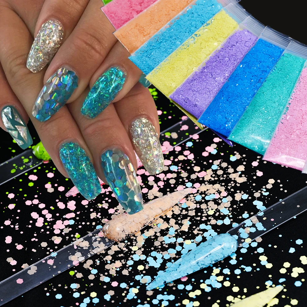 10 gr/beutel Macaron Hexagon Nagel Glitter Pailletten Gemischte Größe Einfarbig Sparkly Nagel Glitter Flocken Bunte Nagel Dekoration Pailletten